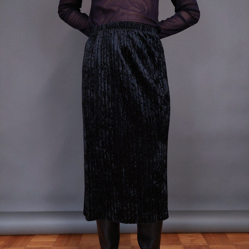 VIN-SKI-32930 Vintage βελουτέ φούστα πλισέ μαύρη XL