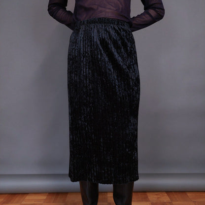 VIN-SKI-32930 Vintage βελουτέ φούστα πλισέ μαύρη XL
