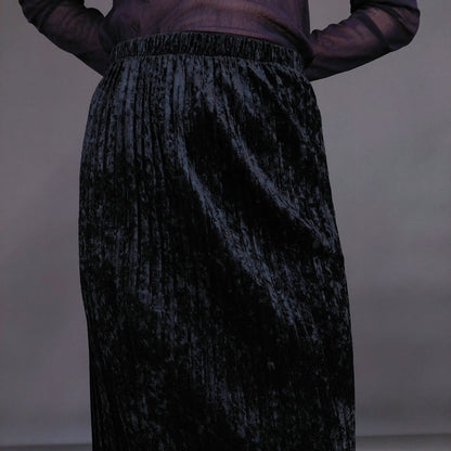 VIN-SKI-32930 Vintage βελουτέ φούστα πλισέ μαύρη XL