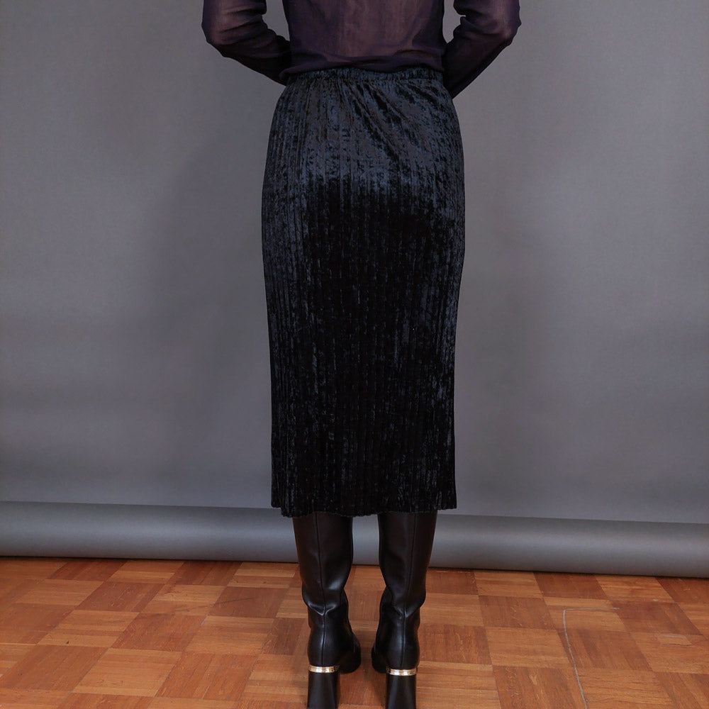 VIN-SKI-32930 Vintage βελουτέ φούστα πλισέ μαύρη XL