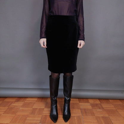 VIN-SKI-32929 Vintage βελουτέ φούστα μαύρη M