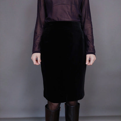 VIN-SKI-32929 Vintage βελουτέ φούστα μαύρη M