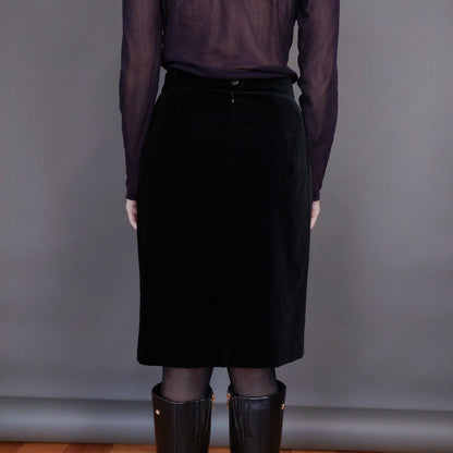 VIN-SKI-32929 Vintage βελουτέ φούστα μαύρη M