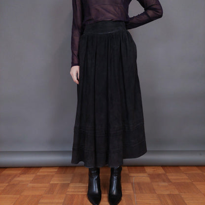 VIN-SKI-32928 Vintage δερμάτινη σουέντ φούστα μαύρη L-XL