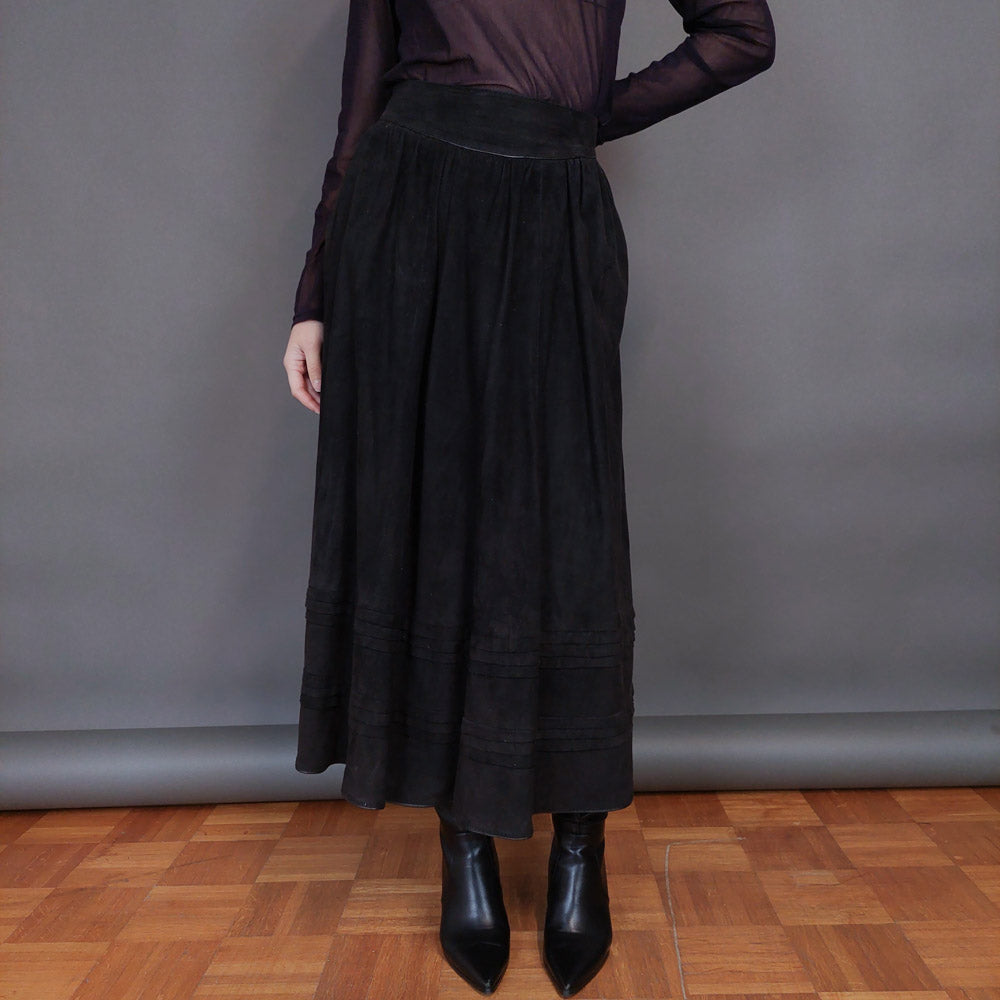 VIN-SKI-32928 Vintage δερμάτινη σουέντ φούστα μαύρη L-XL