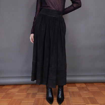 VIN-SKI-32928 Vintage δερμάτινη σουέντ φούστα μαύρη L-XL