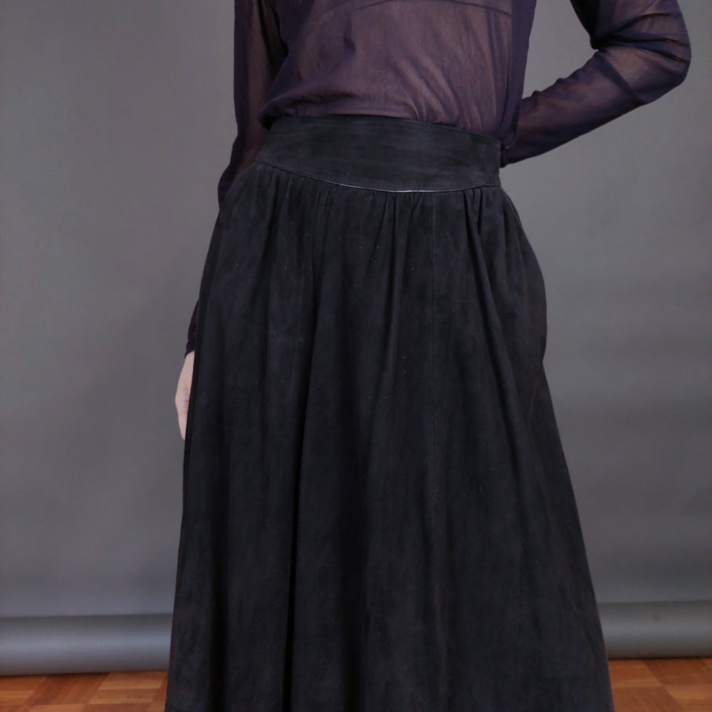 VIN-SKI-32928 Vintage δερμάτινη σουέντ φούστα μαύρη L-XL