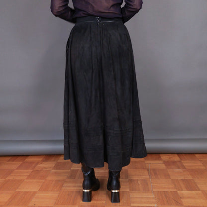 VIN-SKI-32928 Vintage δερμάτινη σουέντ φούστα μαύρη L-XL