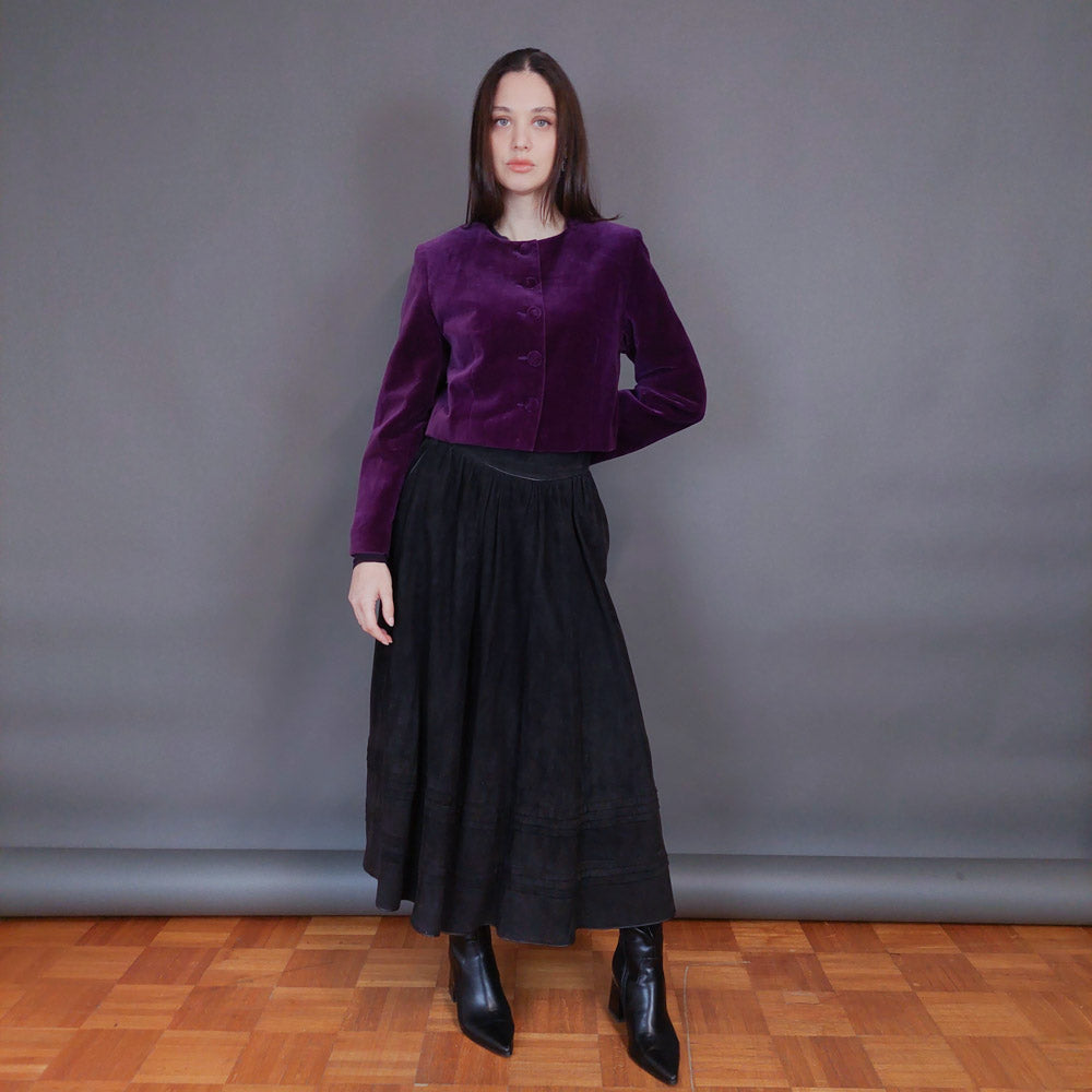 VIN-SKI-32928 Vintage δερμάτινη σουέντ φούστα μαύρη L-XL