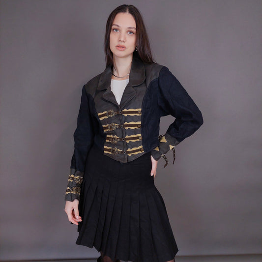 VIN-OUTW-32925 Vintage jacket με δερμάτινες λεπτομέρειες S