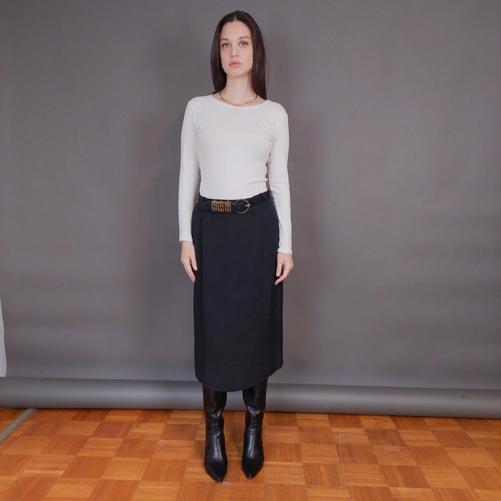 VIN-SKI-32966 Vintage φούστα μαύρη με ζώνη M