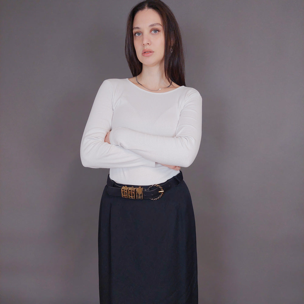 VIN-SKI-32966 Vintage φούστα μαύρη με ζώνη M