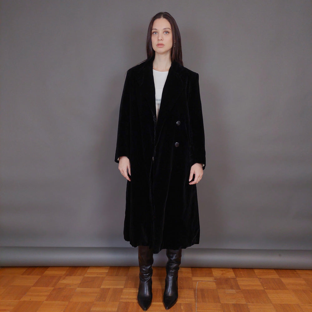 VIN-OUTW-32899 Vintage παλτό βελουτέ μαύρο S