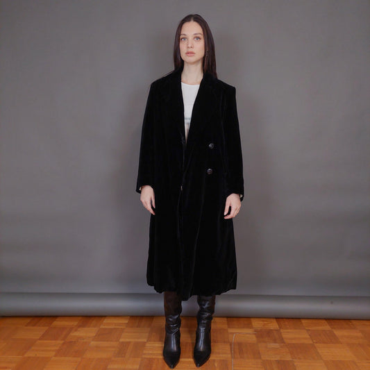 VIN-OUTW-32899 Vintage παλτό βελουτέ μαύρο S
