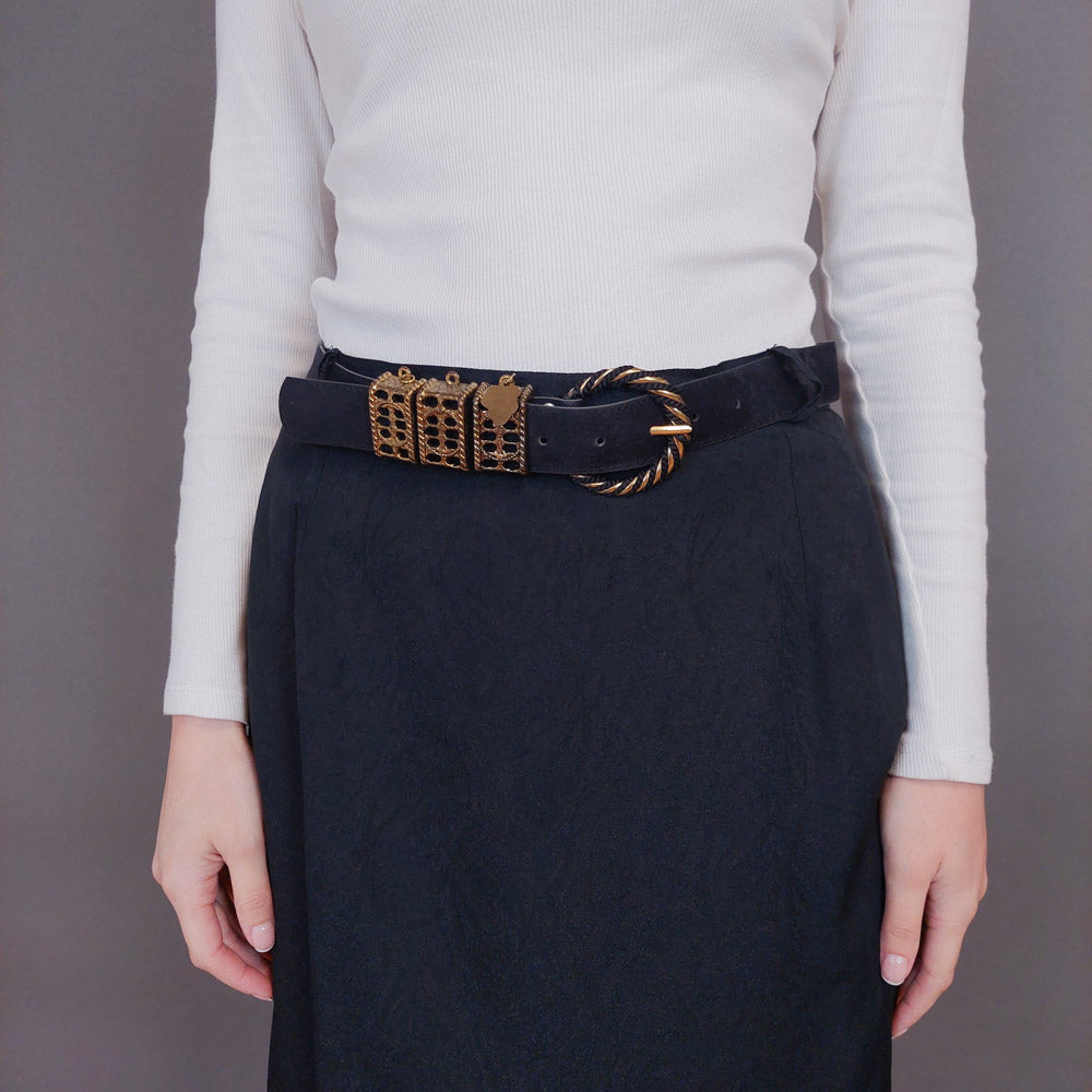 VIN-SKI-32966 Vintage φούστα μαύρη με ζώνη M