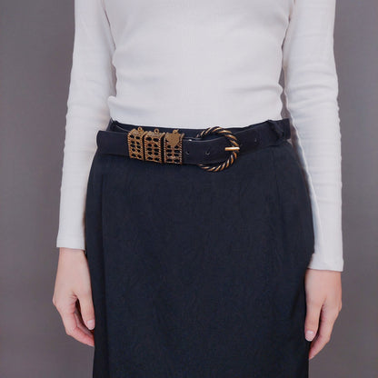 VIN-SKI-32966 Vintage φούστα μαύρη με ζώνη M