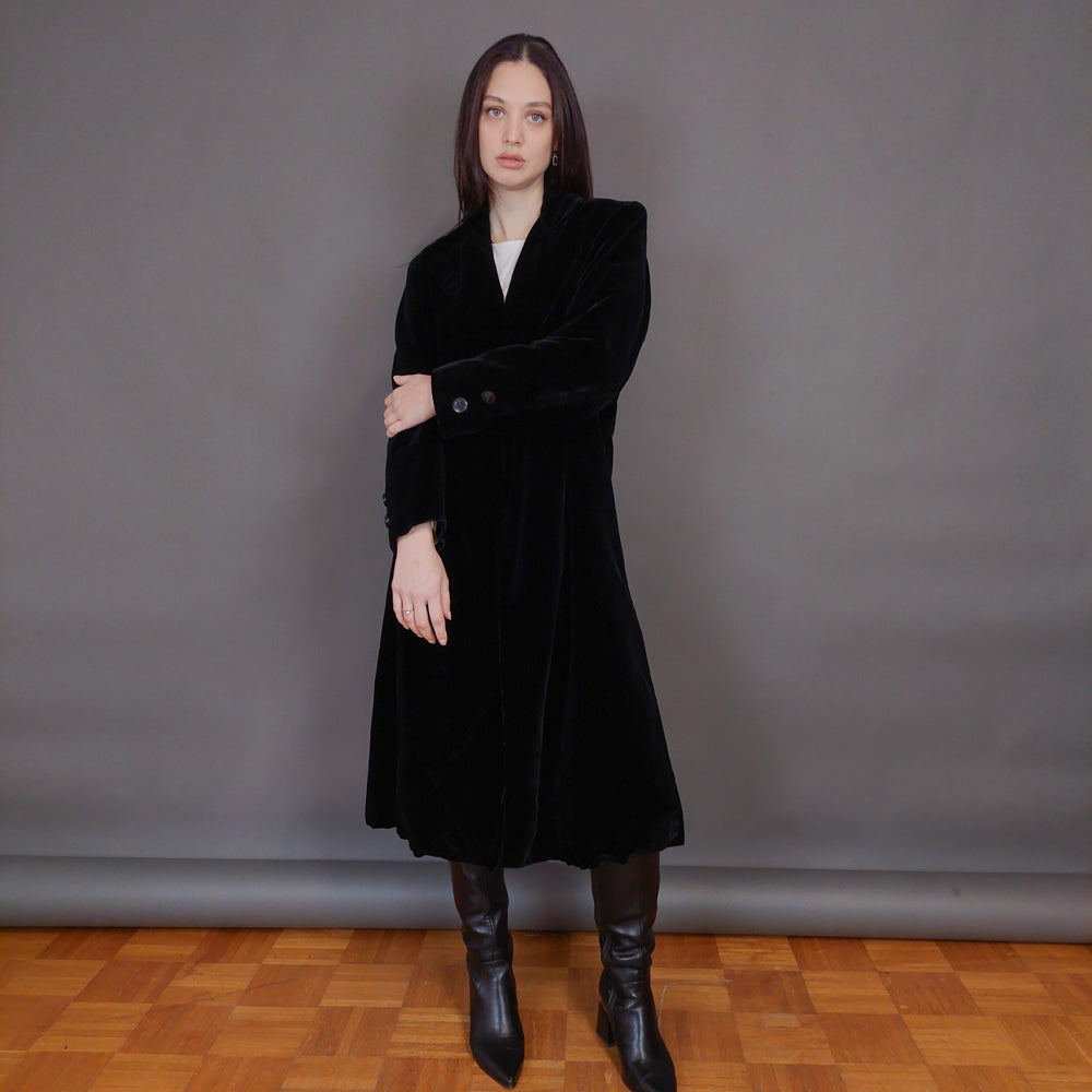 VIN-OUTW-32899 Vintage παλτό βελουτέ μαύρο S