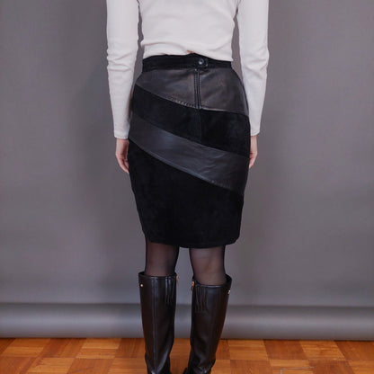 VIN-SKI-32963 Vintage δερμάτινη φούστα μαύρη S