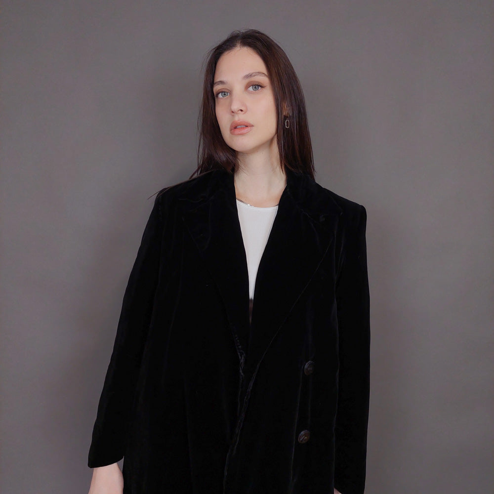 VIN-OUTW-32899 Vintage παλτό βελουτέ μαύρο S