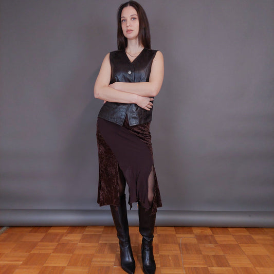 VIN-SKI-32960 Vintage φούστα βελουτέ καφέ S