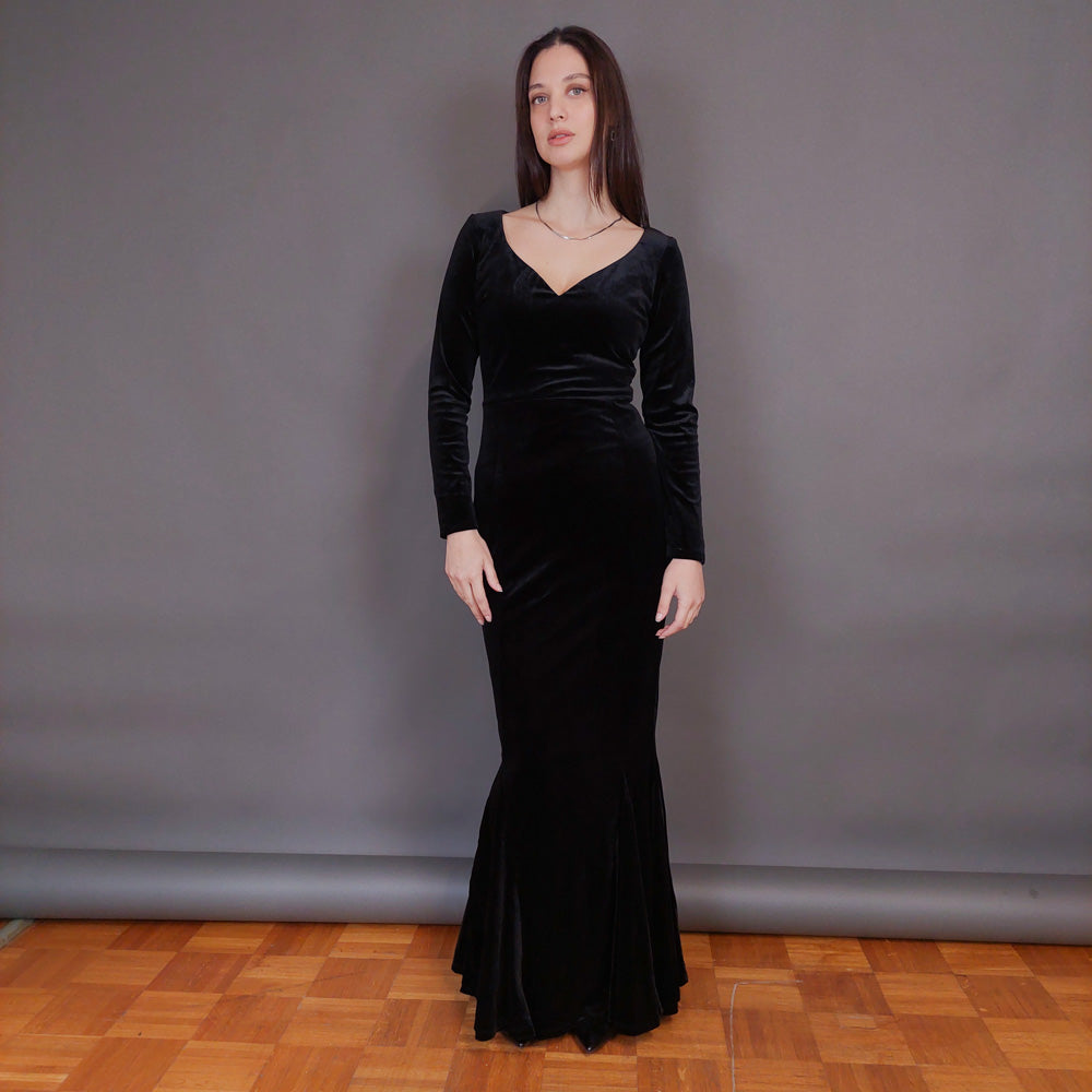 VIN-DR-32959 Vintage φόρεμα μάξι βελουτέ μαύρο S-M