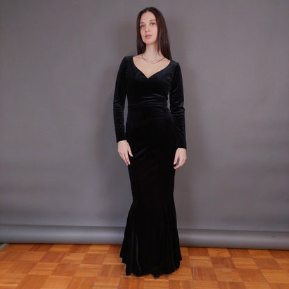 VIN-DR-32959 Vintage φόρεμα μάξι βελουτέ μαύρο S-M