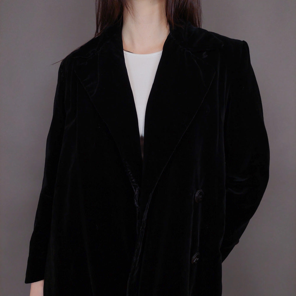 VIN-OUTW-32899 Vintage παλτό βελουτέ μαύρο S