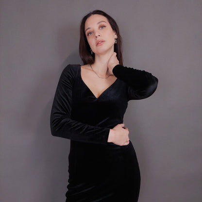 VIN-DR-32959 Vintage φόρεμα μάξι βελουτέ μαύρο S-M