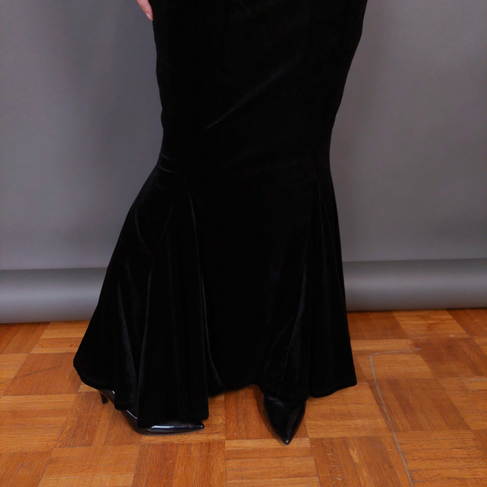 VIN-DR-32959 Vintage φόρεμα μάξι βελουτέ μαύρο S-M