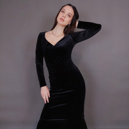 VIN-DR-32959 Vintage φόρεμα μάξι βελουτέ μαύρο S-M