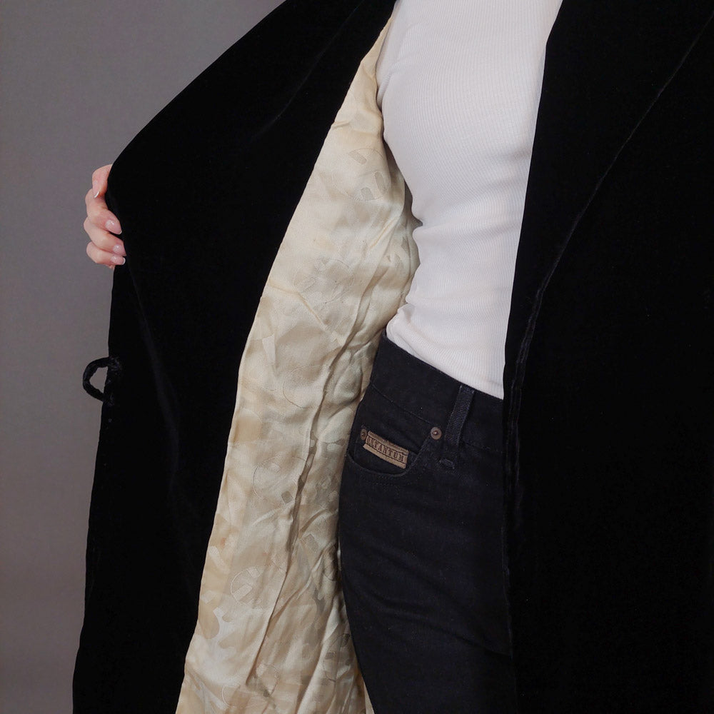 VIN-OUTW-32899 Vintage παλτό βελουτέ μαύρο S