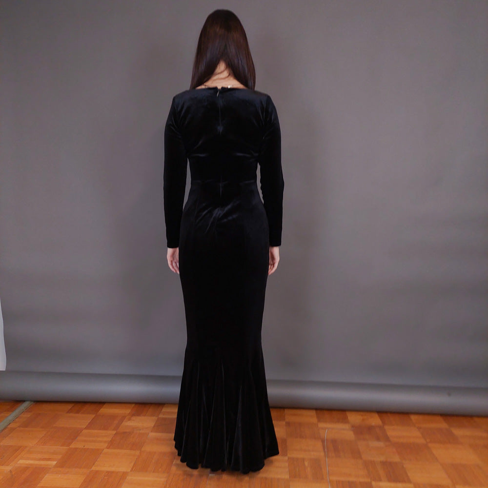 VIN-DR-32959 Vintage φόρεμα μάξι βελουτέ μαύρο S-M