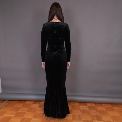 VIN-DR-32959 Vintage φόρεμα μάξι βελουτέ μαύρο S-M