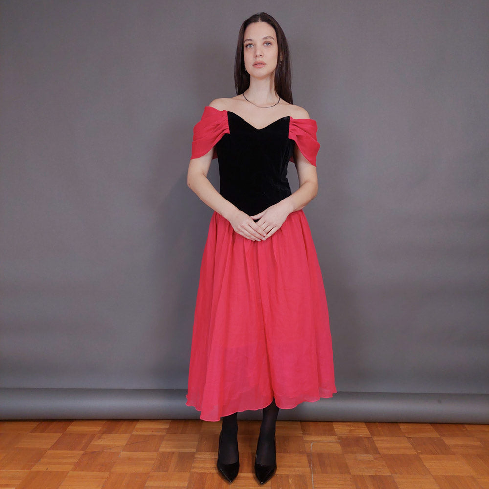 VIN-DR-32958 Vintage φόρεμα party με βελουτέ μπούστο L