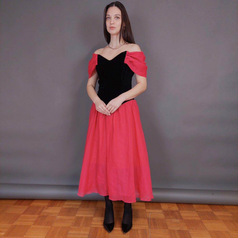 VIN-DR-32958 Vintage φόρεμα party με βελουτέ μπούστο L