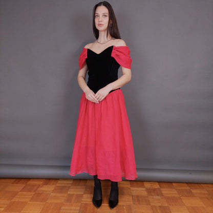 VIN-DR-32958 Vintage φόρεμα party με βελουτέ μπούστο L