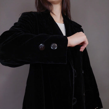 VIN-OUTW-32899 Vintage παλτό βελουτέ μαύρο S