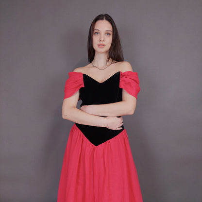 VIN-DR-32958 Vintage φόρεμα party με βελουτέ μπούστο L