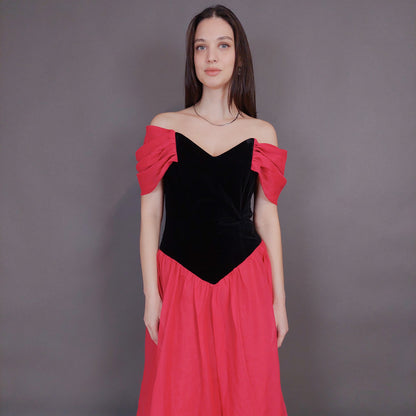 VIN-DR-32958 Vintage φόρεμα party με βελουτέ μπούστο L