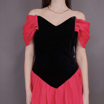 VIN-DR-32958 Vintage φόρεμα party με βελουτέ μπούστο L