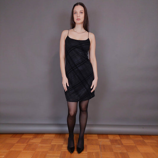 VIN-DR-32957 Vintage φόρεμα μαύρο με βελουτέ λεπτομέρειες S