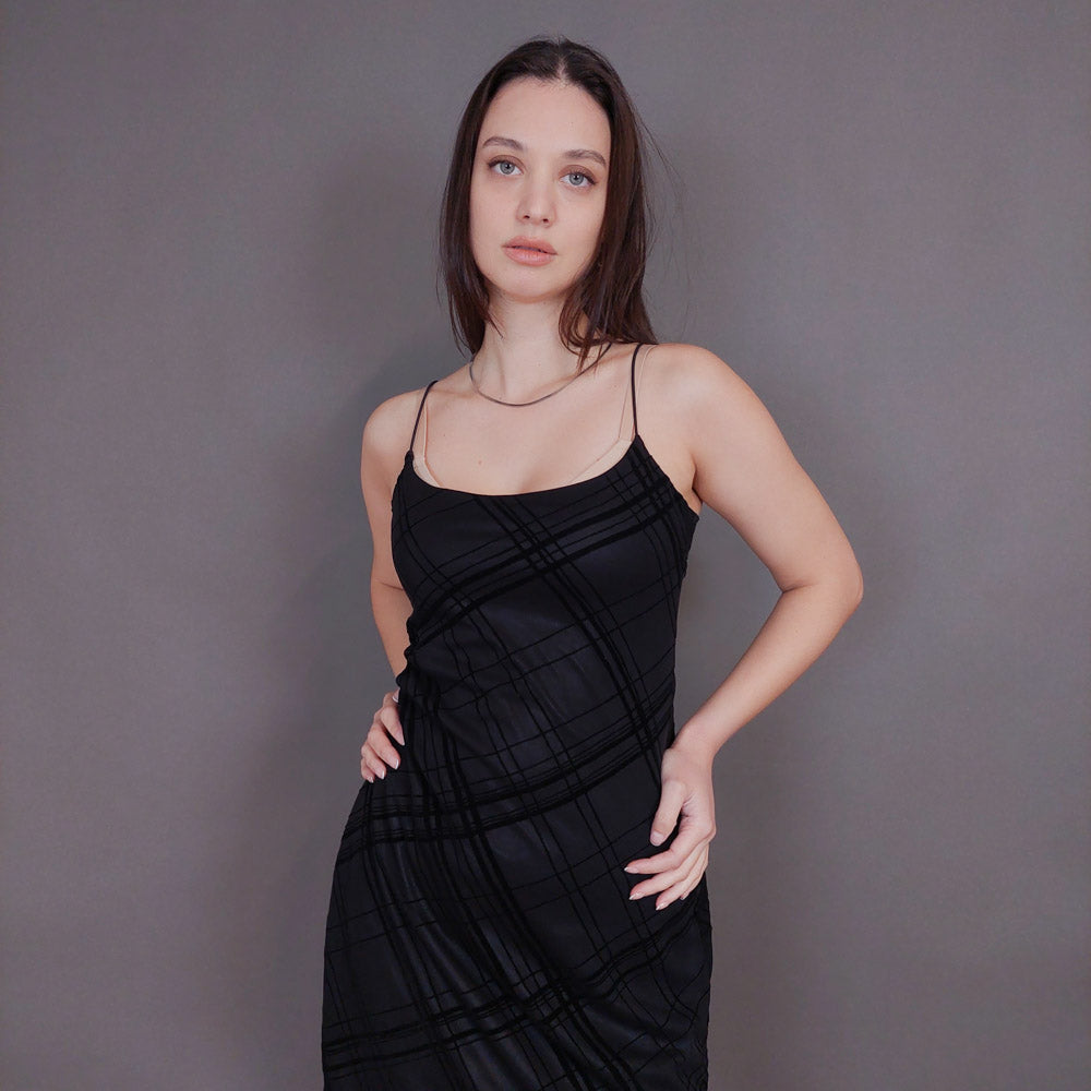 VIN-DR-32957 Vintage φόρεμα μαύρο με βελουτέ λεπτομέρειες S