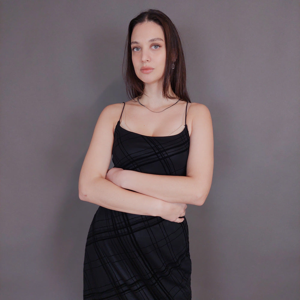 VIN-DR-32957 Vintage φόρεμα μαύρο με βελουτέ λεπτομέρειες S