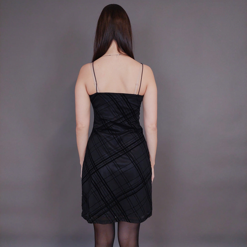 VIN-DR-32957 Vintage φόρεμα μαύρο με βελουτέ λεπτομέρειες S