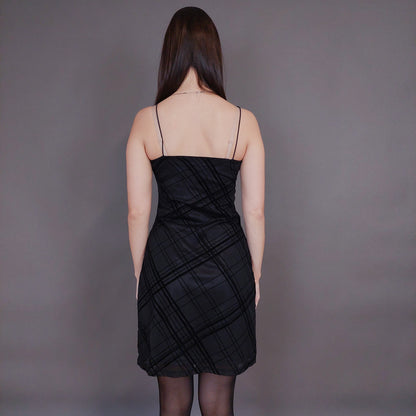 VIN-DR-32957 Vintage φόρεμα μαύρο με βελουτέ λεπτομέρειες S