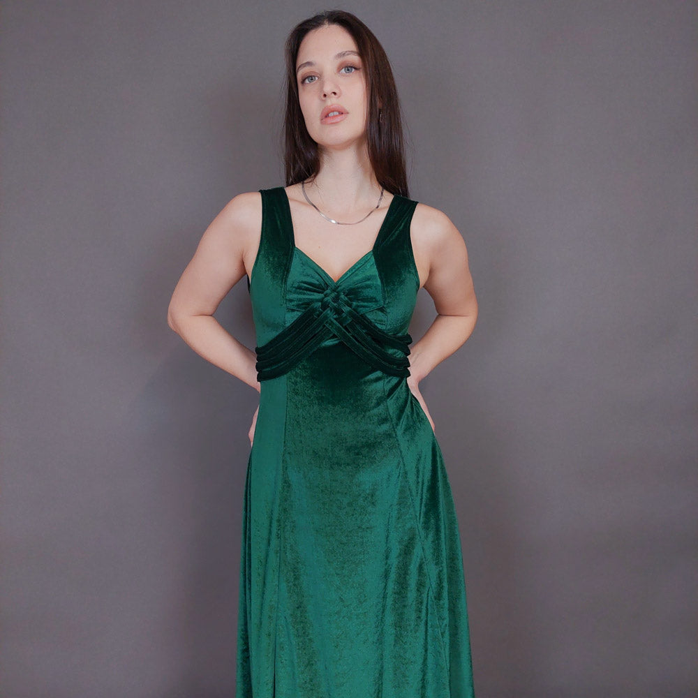 VIN-DR-32955 Vintage φόρεμα βελουτέ πράσινο S-M