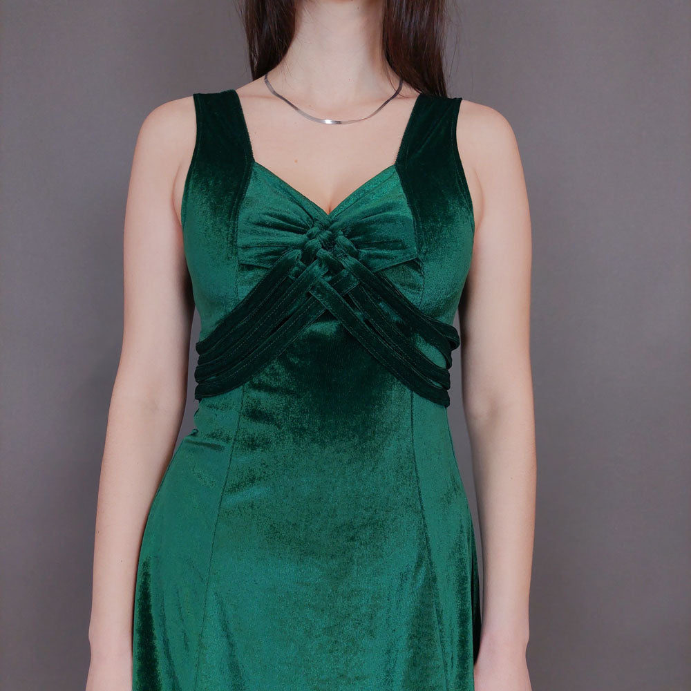 VIN-DR-32955 Vintage φόρεμα βελουτέ πράσινο S-M