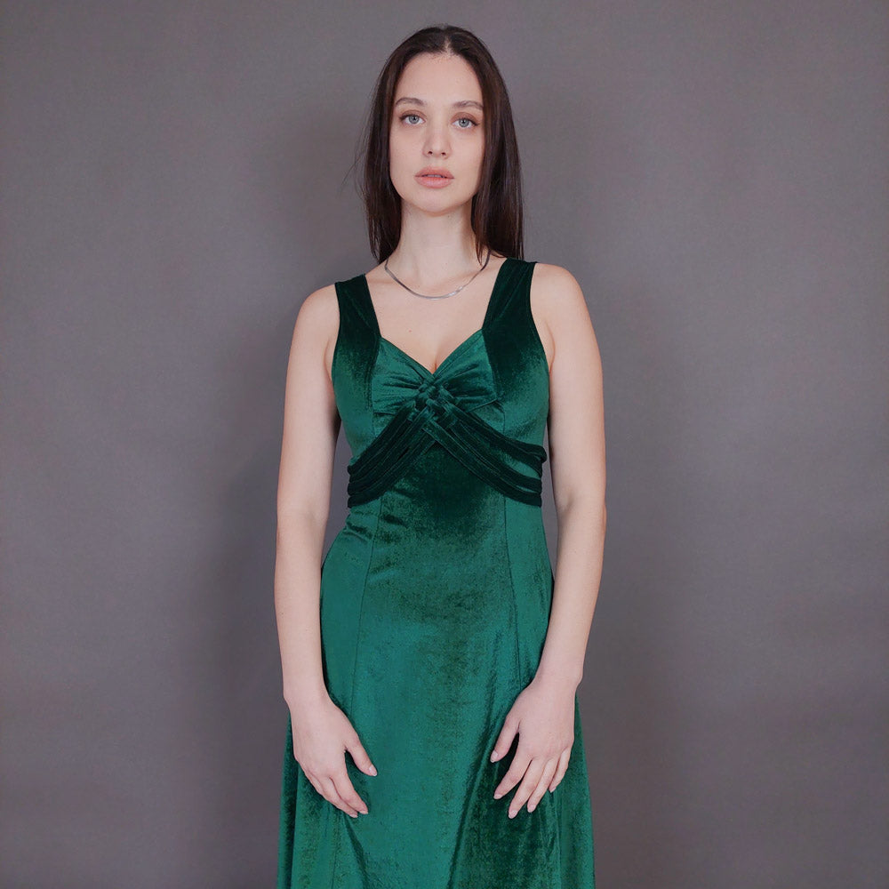 VIN-DR-32955 Vintage φόρεμα βελουτέ πράσινο S-M