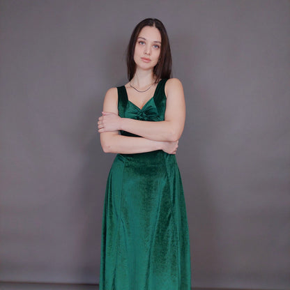 VIN-DR-32955 Vintage φόρεμα βελουτέ πράσινο S-M