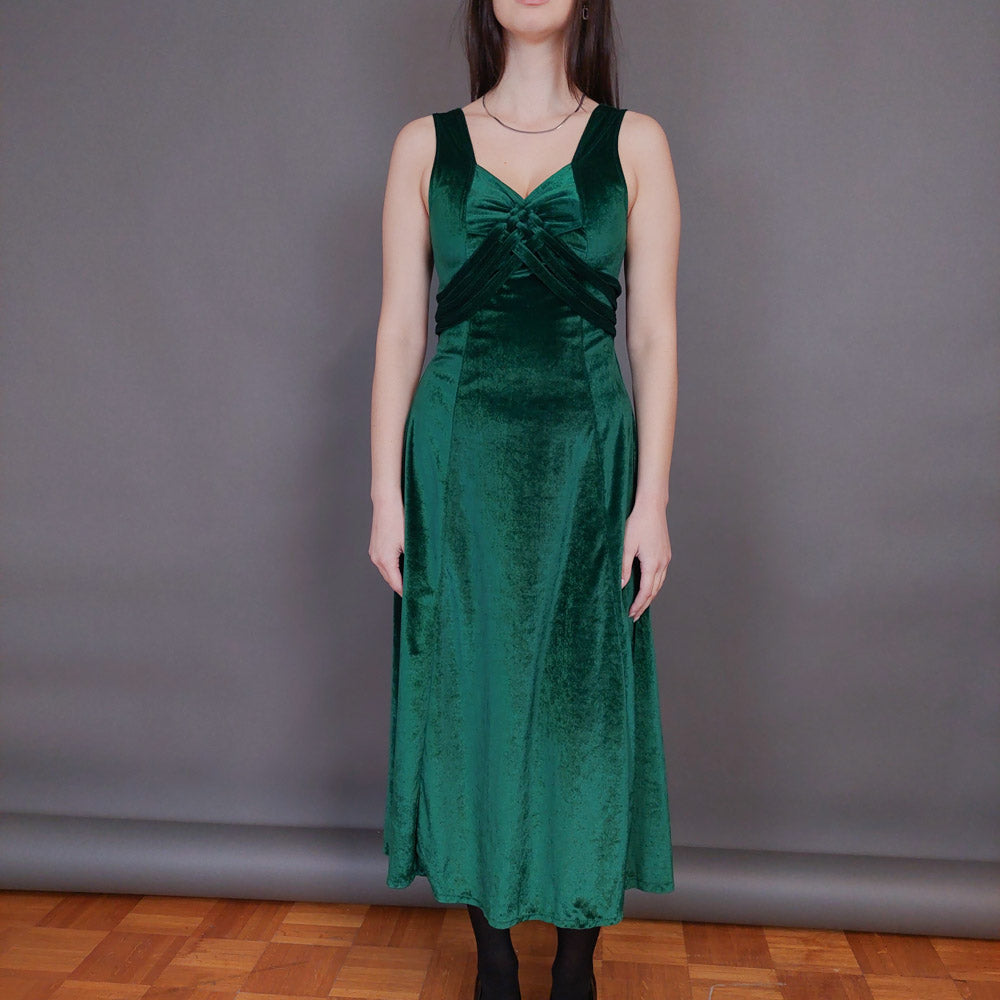 VIN-DR-32955 Vintage φόρεμα βελουτέ πράσινο S-M